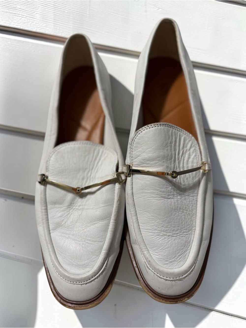 Sarto by Franco Sarto White Leather Horsebit Loafers Gold Hardware Size 9